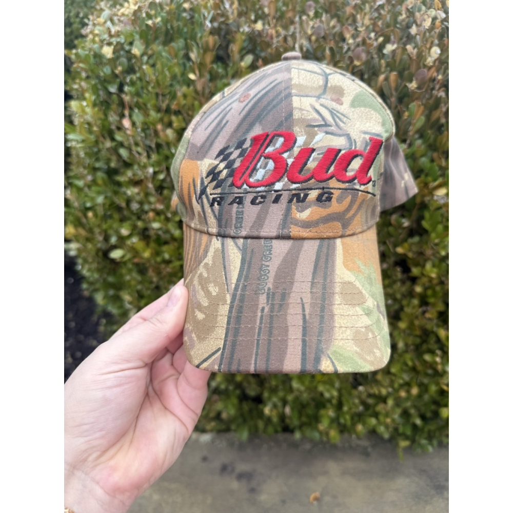 Vintage Budweiser Bud Racing Camoflauge Hat One Size NASCAR